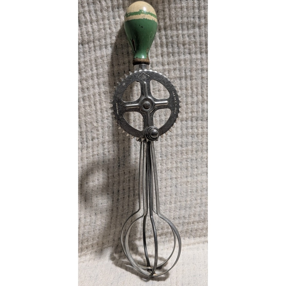 Vintage A&J Rotary Egg Beater Wood Handle Pat Oct 9 1923 Farmhouse Decor